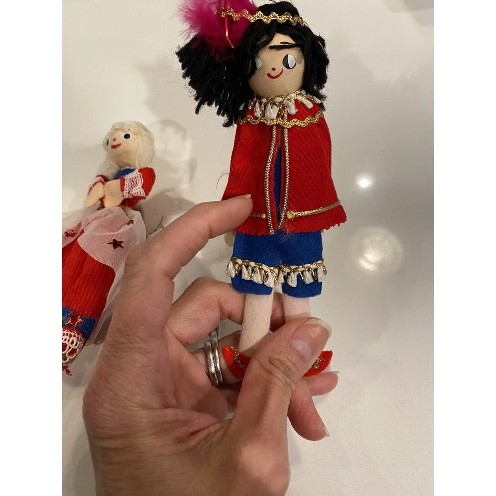 vintage Japan cloth prince princess Christmas ornaments 1960's‎ cute whimsy
